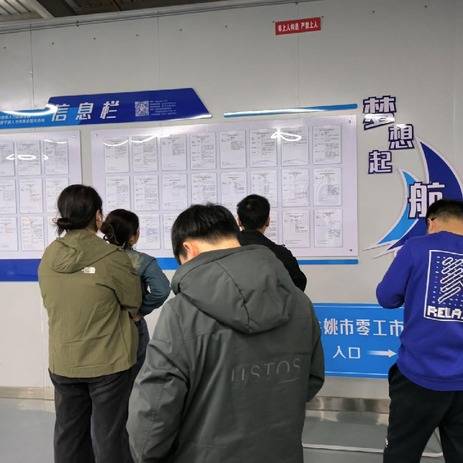 求职者在信息栏前查看招聘信息 （胡张远 摄）
