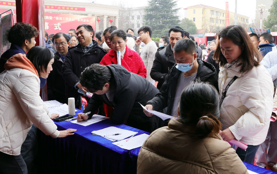 图为企业正在与招聘者现场交流（李勤 摄）