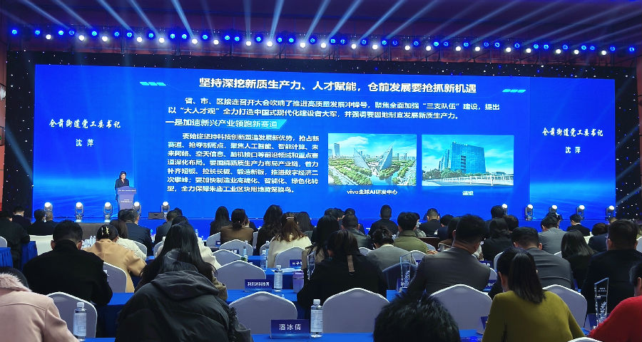 仓前街道党工委书记沈萍交流介绍现场 （曾庆华 摄）