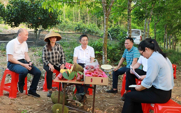 唐守兵在波莲镇和郎优村优美特种植家庭农场调研（许国慧  摄）