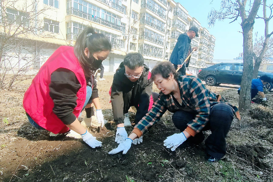 志愿者参加栽花种草植绿文明实践活动 （钱玺勇 摄）