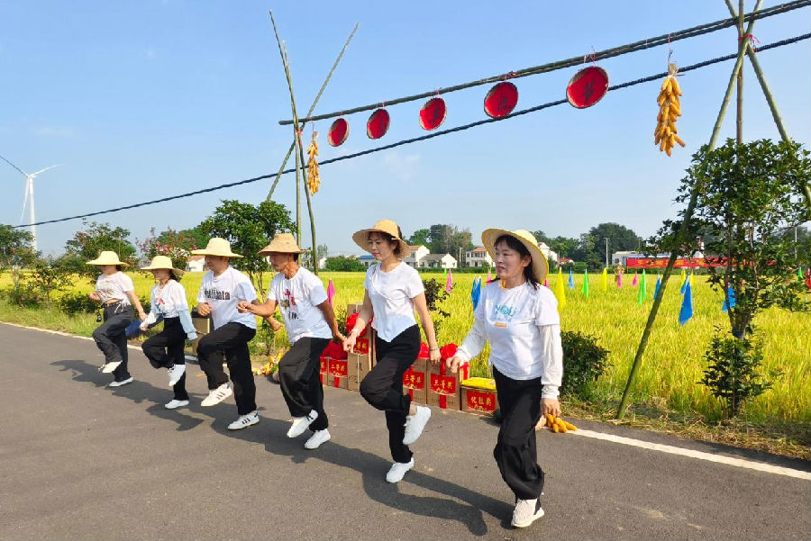 田店镇畅马村畅家湾首届农民丰收节村民表演曳步舞（李梦婷 摄）
