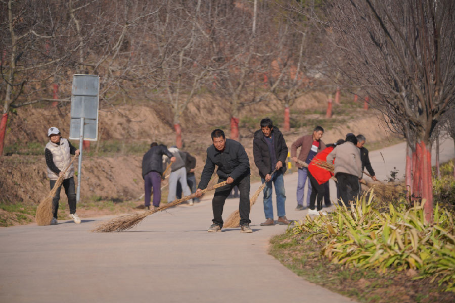 群众维护村庄卫生环境（陈争强 摄）