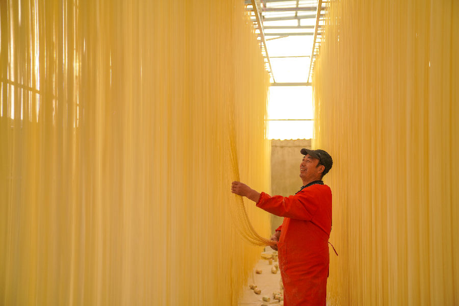 加工手工挂面（陈争强 摄）