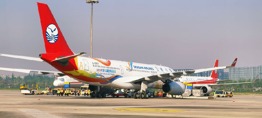 “成都世运号”主题涂装飞机 （戚原 摄）