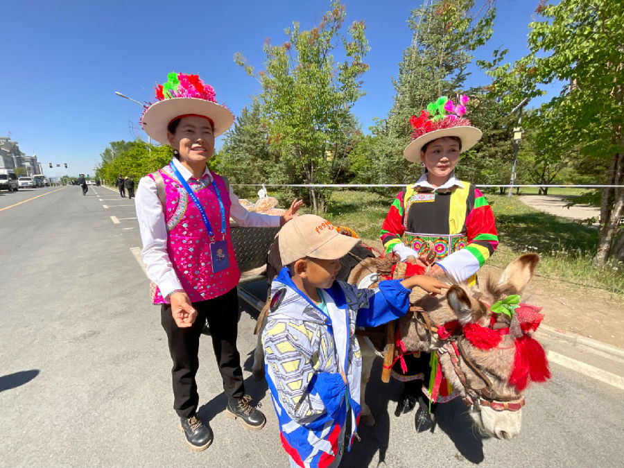 小毛驴驮着“干粮”（当地非遗馍馍）来赶场（申维祖 摄）