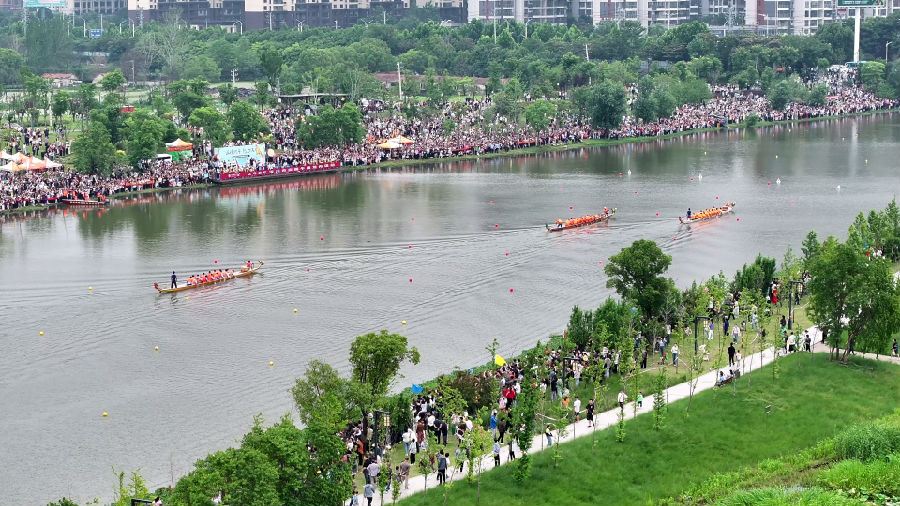 两岸欢声如潮，4万人现场观看龙舟赛（宋博 摄）