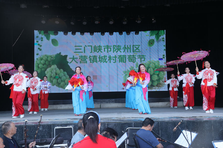 当地群众载歌载舞庆祝葡萄丰收（李东强 摄）