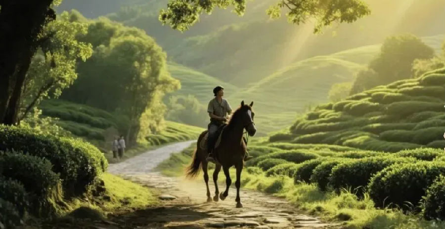 游客体验“茶马古道”（杨金华 摄）