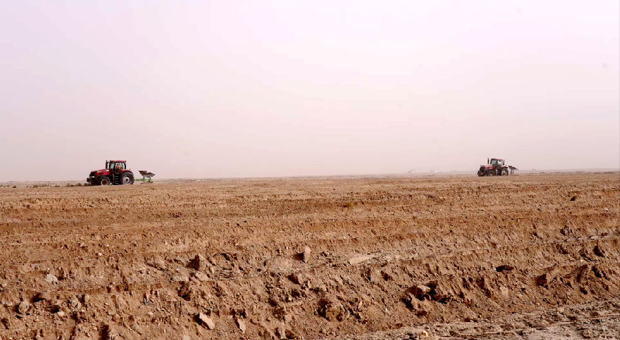 平整土地作业现场（阿依古力·吐尼亚孜 摄）