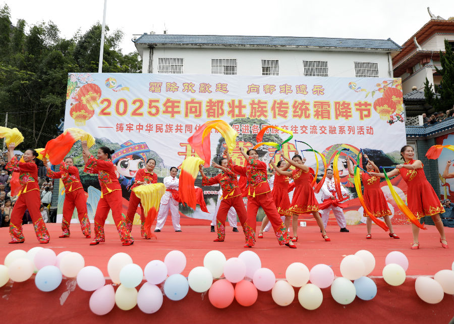 向都镇举行的“2025年向都壮族传统霜降节”分会场演出场景 （梁茜 摄）
