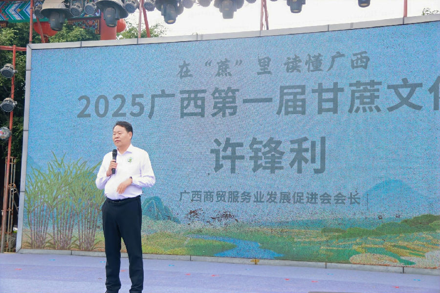 广西商贸服务业发展促进会会长许锋利致辞（彭博 摄）