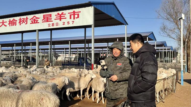 客商吴洋(右一)与养殖户交流 ( 高默含 摄)