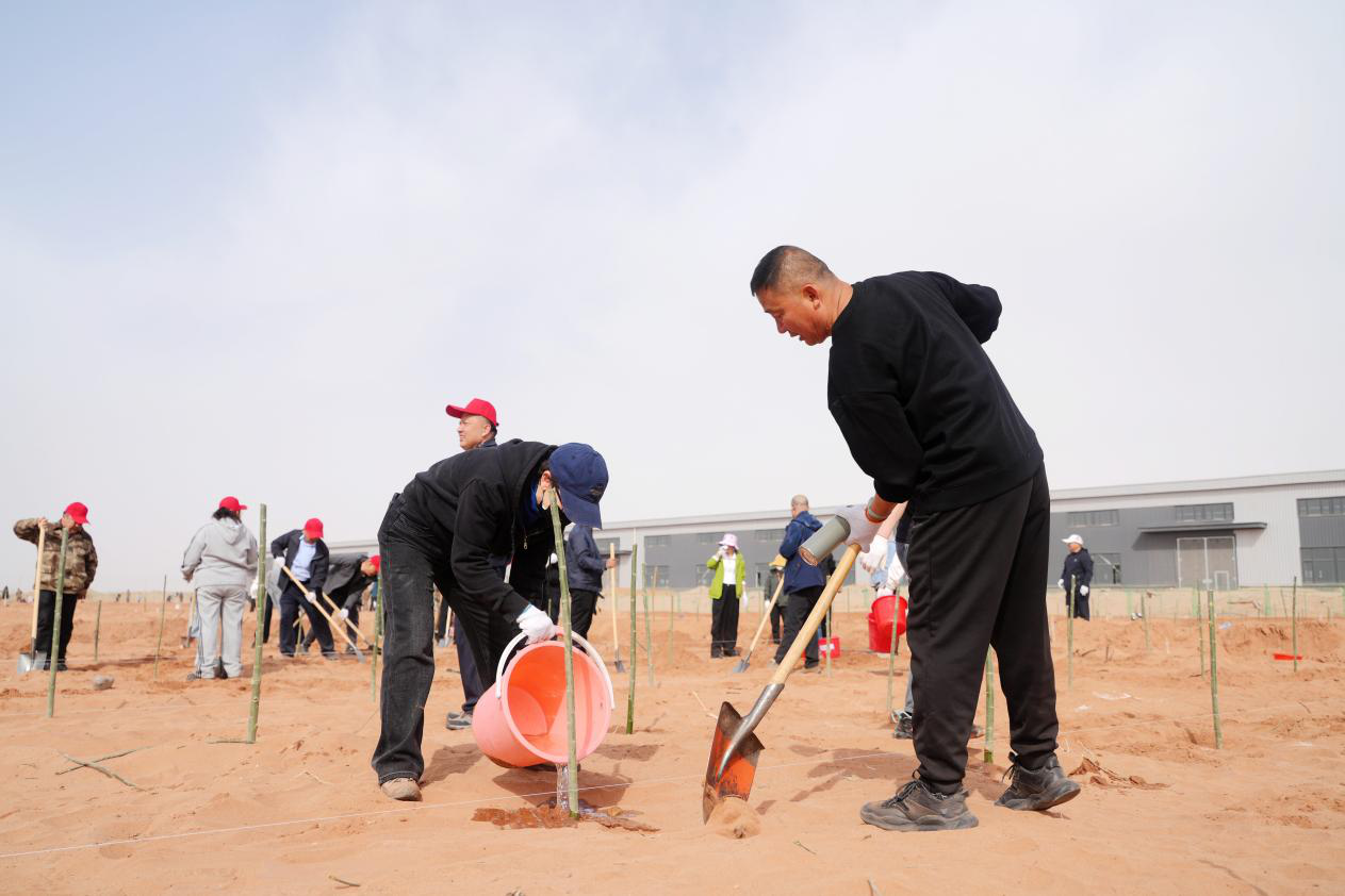 温宿县2026年春季植树造林全面启动,党员干部职工、志愿者踊跃参与义务植树。(赵新昌 摄)