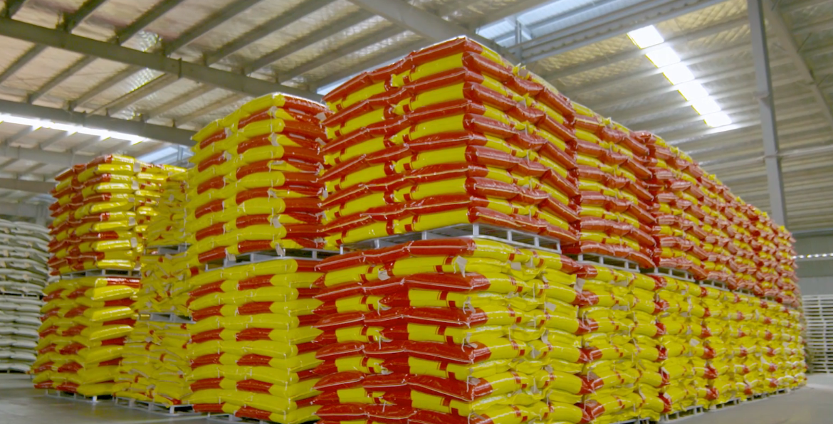 双胞胎集团饲料仓库一角(俞凡 摄)