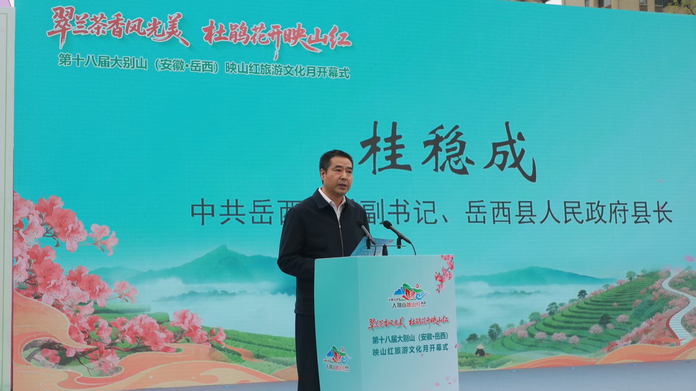 岳西县县长桂稳成介绍相关情况(梁月升 摄)