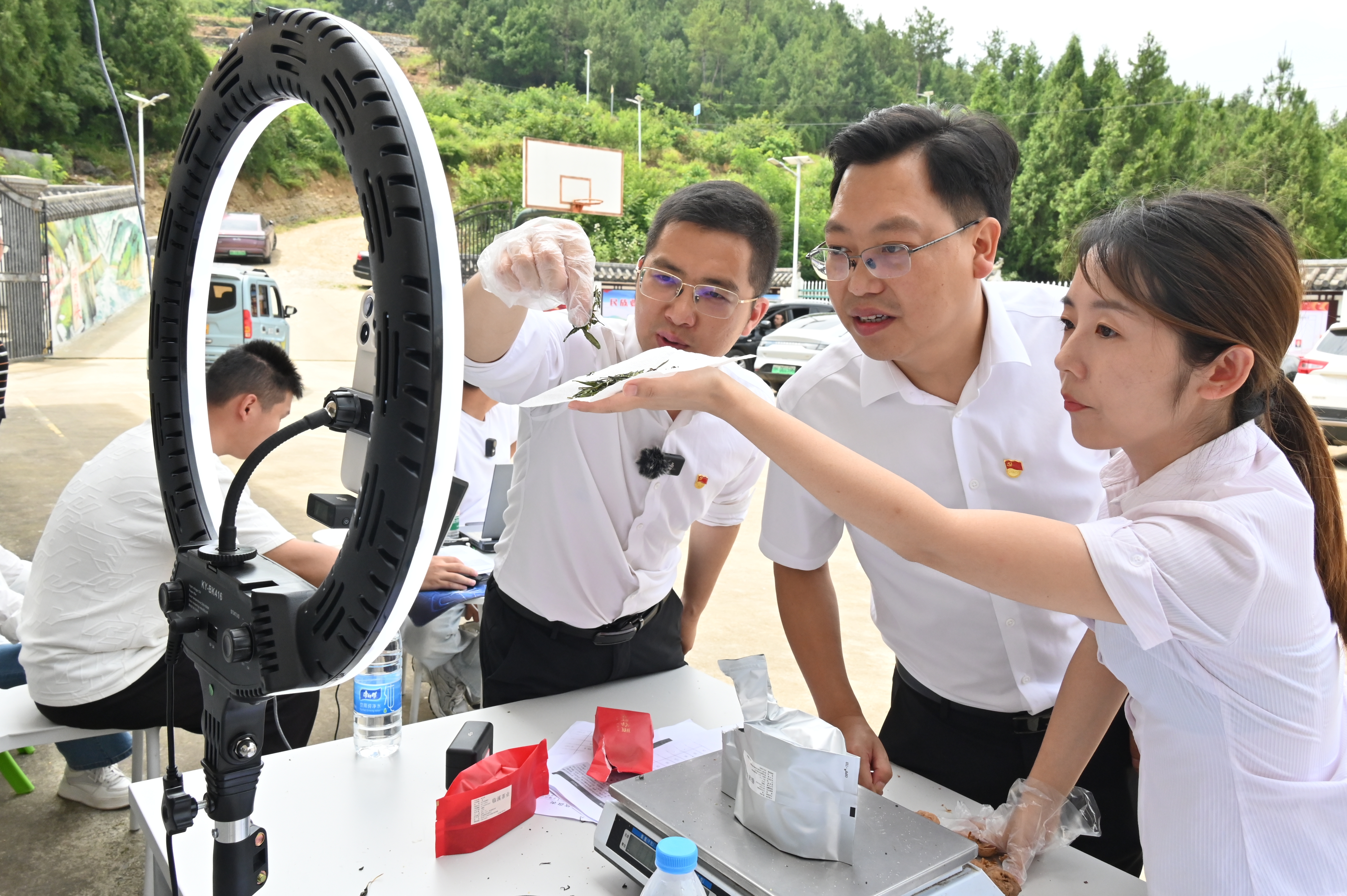 服务团成员介绍朝天本地茶叶等产品(冉金鹭 摄)