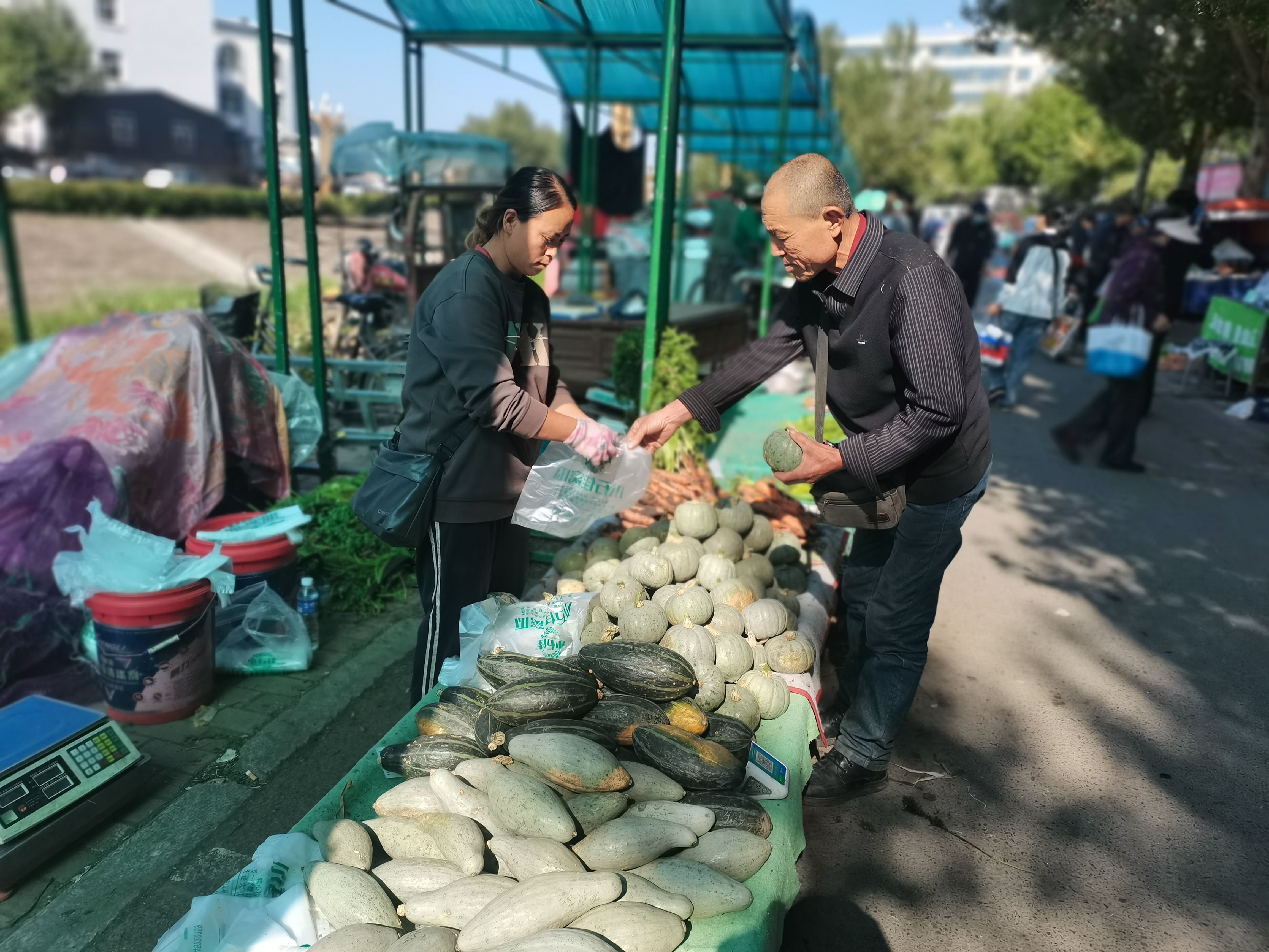 集市上卖窝瓜的小摊(潘明新 摄)