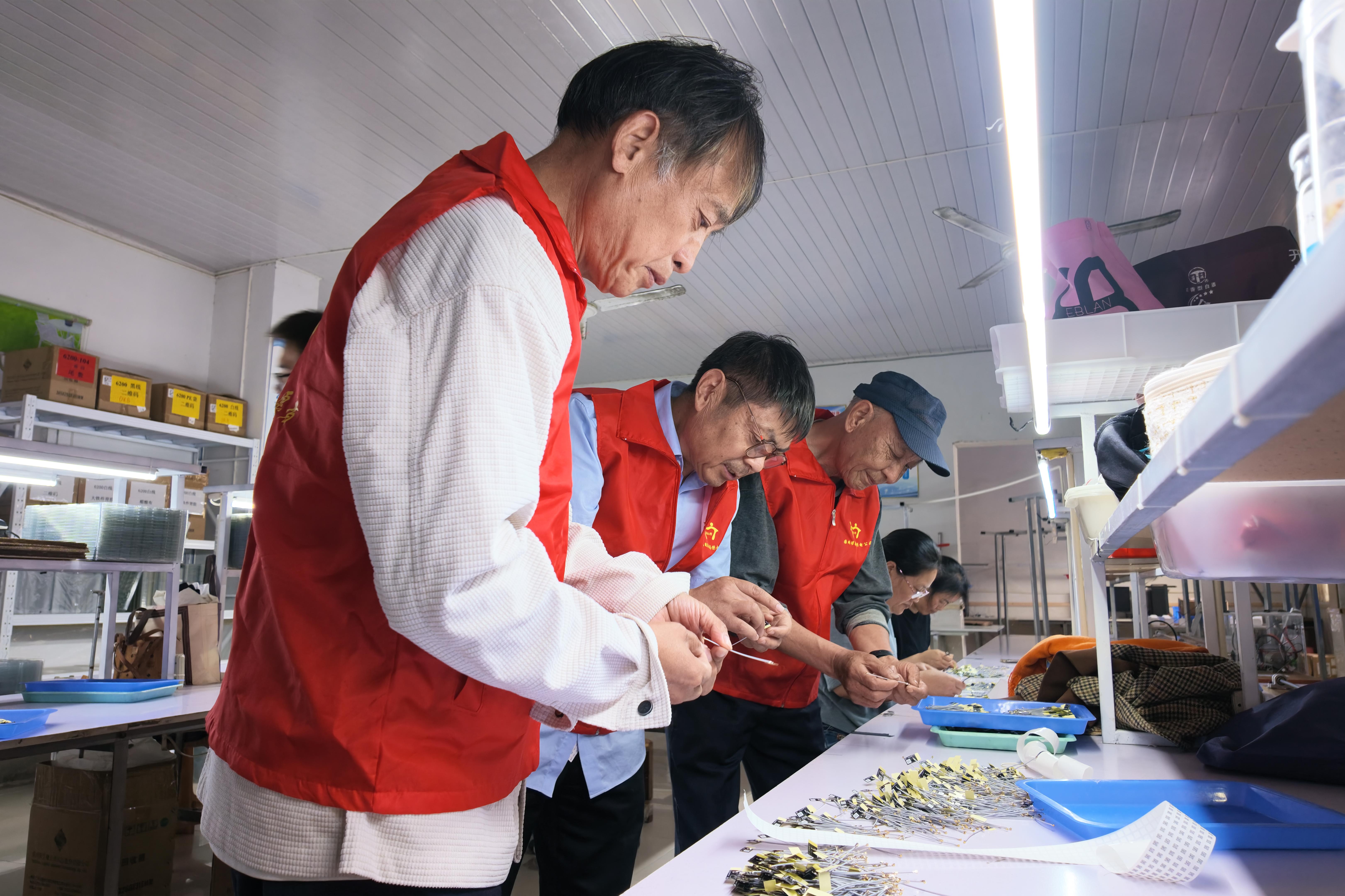 银龄志愿者们观摩元器件加工全流程(嵇曼曼 摄)