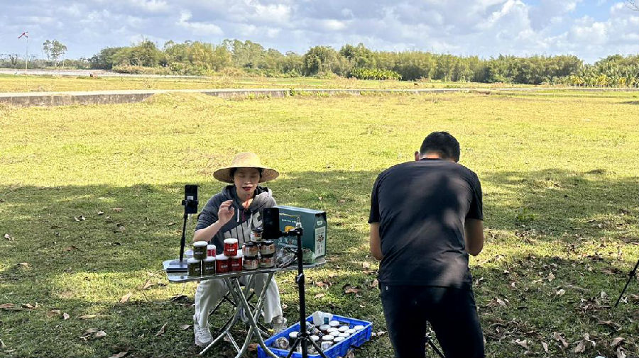 在田间地头进行直播带货（李锦辉 摄）